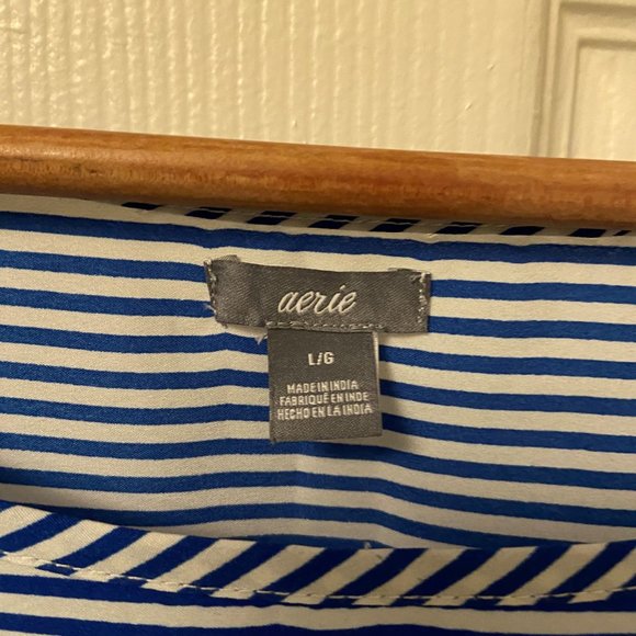 Aerie White & Blue Striped Short Sleeve Top - Size: L - Picture 4 of 5